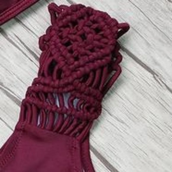 ✨Burgundy Woven Racerback High Cut Cheeky Bikini ✨ - Picture 4 of 5